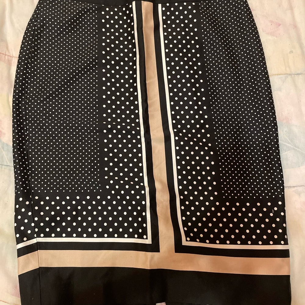 Ann Taylor Black and Cream Polka Dot Pencil Skirt